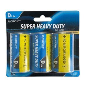 E-Circuit Super Heavy Duty D Batteries, 3-ct. Pack